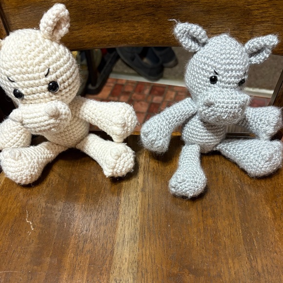 Handmade Crocheted Rhino Cream and Gray Stuffed Animals - Picture 1 of 2